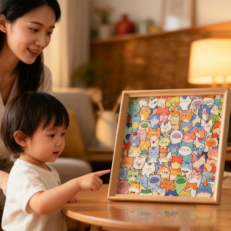 Wooden Coloring Puzzle,DIY Cat Wooden Coloring Puzzle Set ,Paintable Creative Block Puzzles with Photo Frame,Cartoon Kitten Jigsaw Puzzles for Home Decoration and Self-Made Gift - Image 4